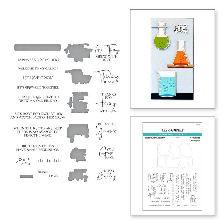 Spellbinders Dies Propagation Garden Sentiments stamp & Die Cut set  (SDS-189)