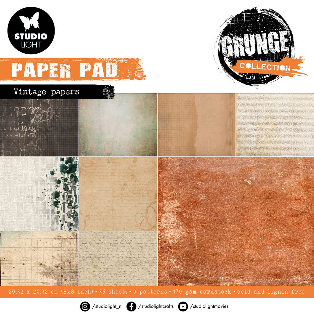 Studio Light Grunge Collection 8x8 Vintage Papers Paper Pad (SL-GR-PP109)