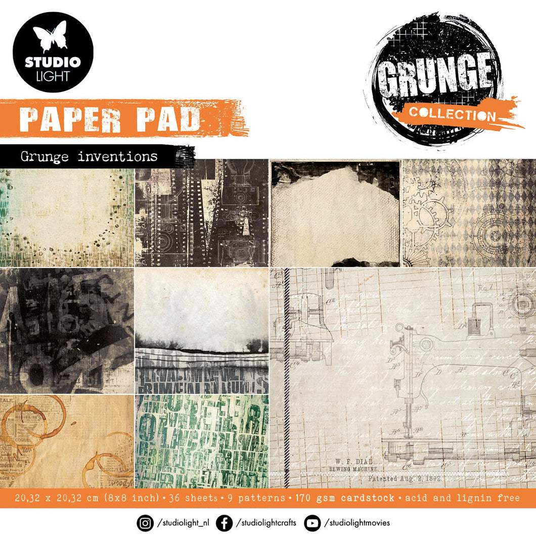Studio Light Grunge Collection 8x8 Grunge Inventions Paper Pad (SL-GR-PP110)