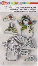 Load image into Gallery viewer, Stampendous! Fran's Cling Rubber Stamp &amp; Die Set Snowman Cardinals
