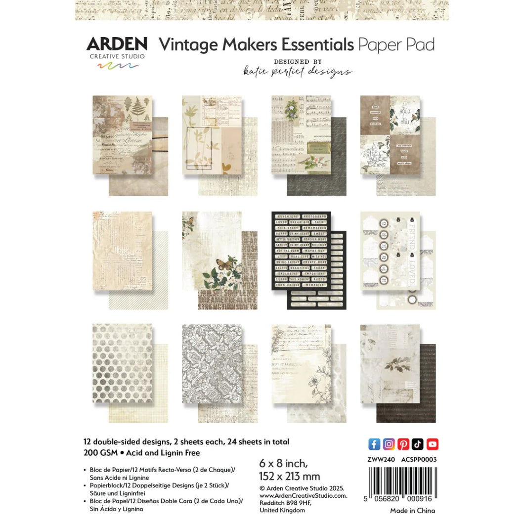 Arden Creative Studio Vintage Makers Essentials  6x8 Paper Pad (ACSPP0003)