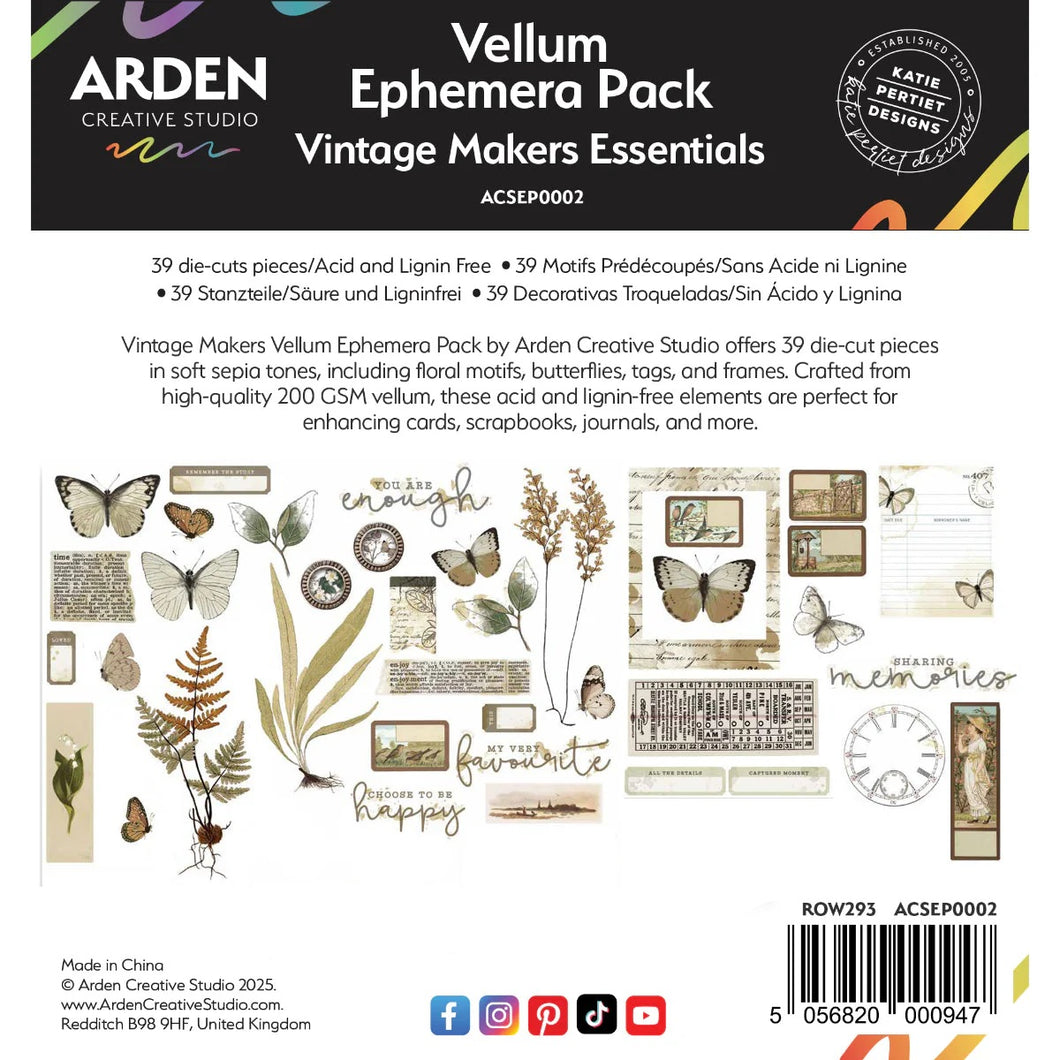 Arden Creative Studio Vintage Makers Vellum Ephemera Pack (ACSEP0002)