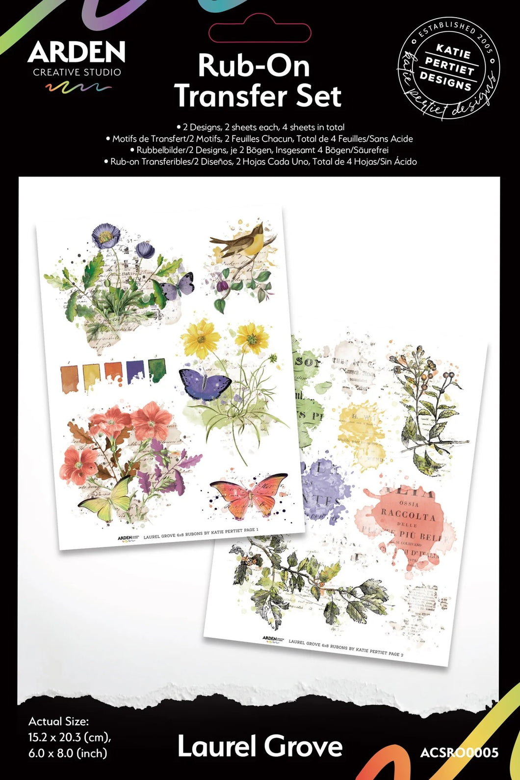 Arden Creative Studio Laurel Grove 6in x 8in Rub-On Transfer Set (ACSRO0005)