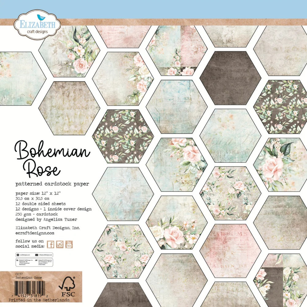 Elizabeth Craft Designs Bohemian Rose Collection - Bohemian Rose Cardstock Paper Pack (C037)
