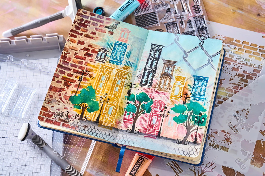 Sizzix Studio Clear Stamps Set 20PK w/3PK Stencils - The City Life by Vic Hollins (666856)