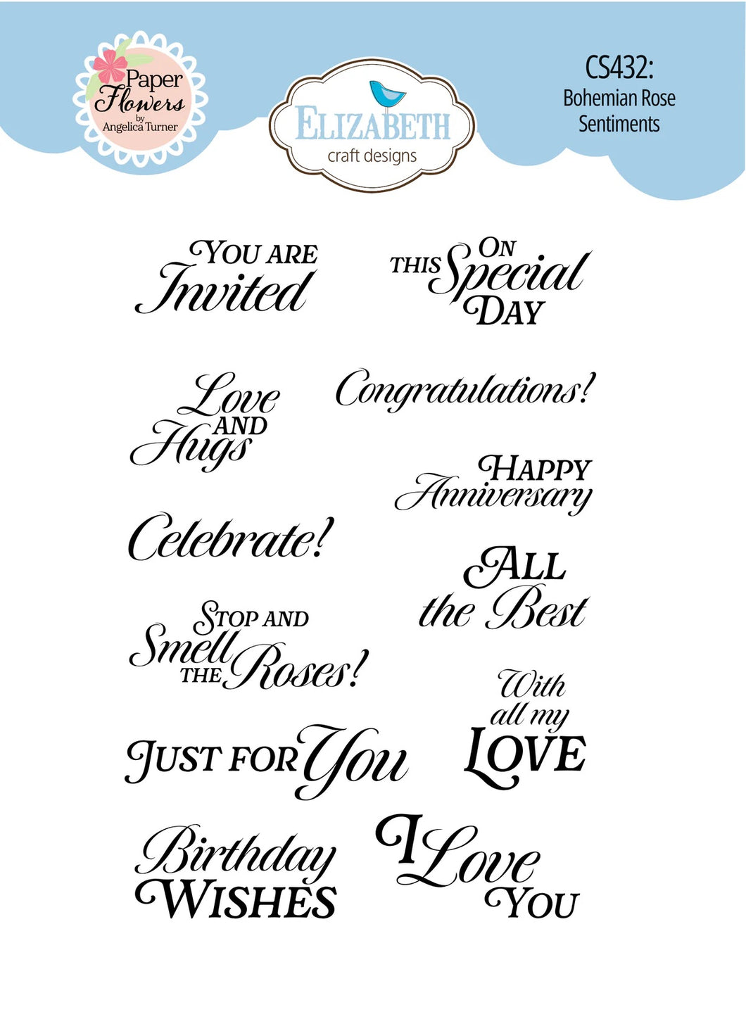 Elizabeth Craft Designs Bohemian Rose Collection - Bohemian Rose Sentiments (CS432)