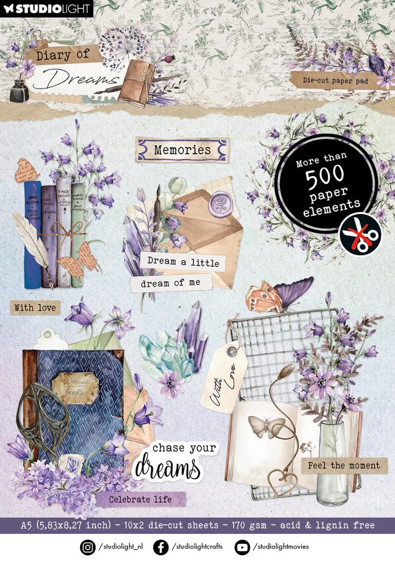 Studio Light Essentials Die Cut Paper Elements Diary of Dreams (DCPP294)