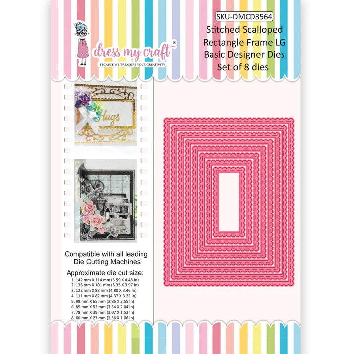 Dress my Craft Stitched Scalloped Rectangle Frame LG - Basic Designer Die