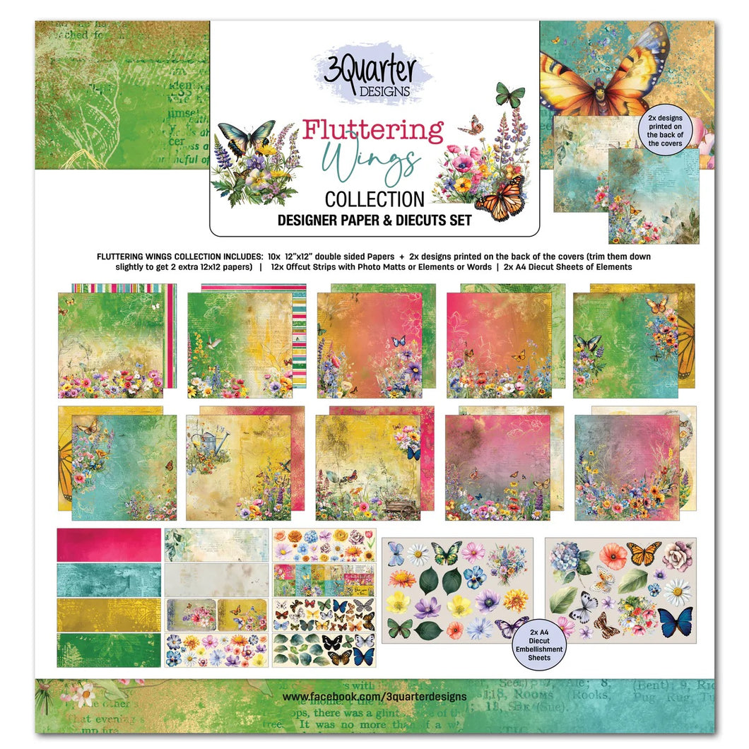 3Quarter Designs Fluttering Wings 12x12 Design Paper & Diecuts Set