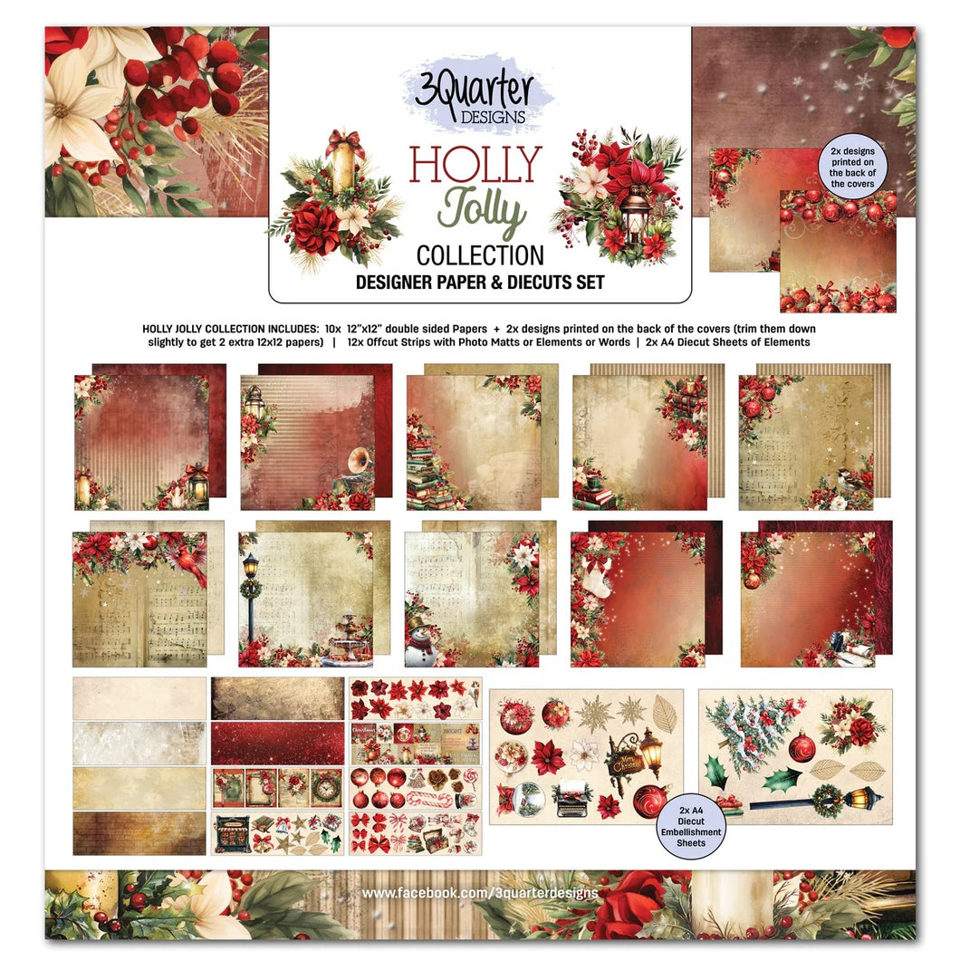 3Quarter Designs Holly Jolly 12x12 Design Paper & Diecuts Set (3Q-SC-HOLLYJOLLY )
