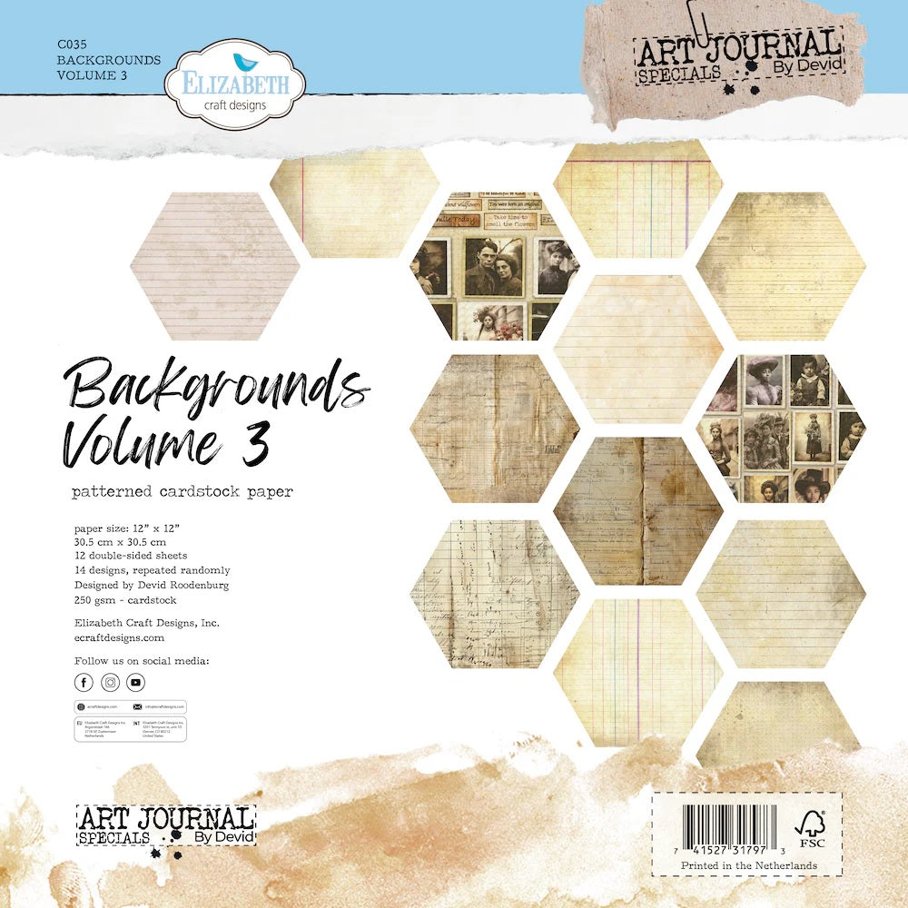 Elizabeth Craft Designs- Art Journal by Devid Roodenburg Backgrounds 3 Paper Pack