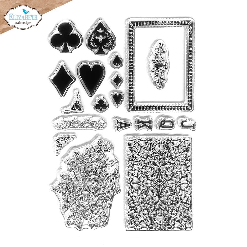 Elizabeth Craft Designs Romantic Revival Collection Playing Card Collage Stamp  by Annette Green (CS430)