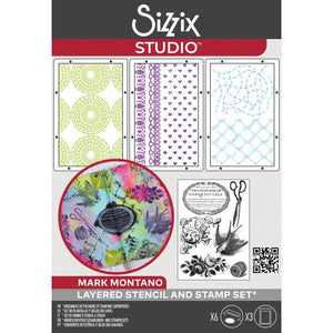 Sizzix Studio - Mark Montano - Clear Stamps and Stencils Set - Stitches