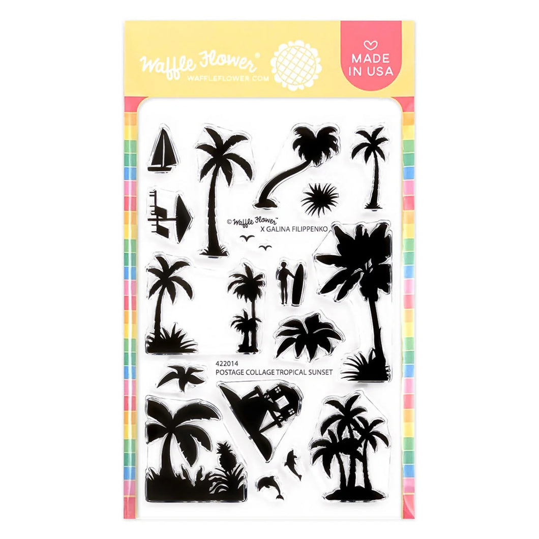 Waffle Flower Clear Stamp Postage Collage Tropical sunset (422014)