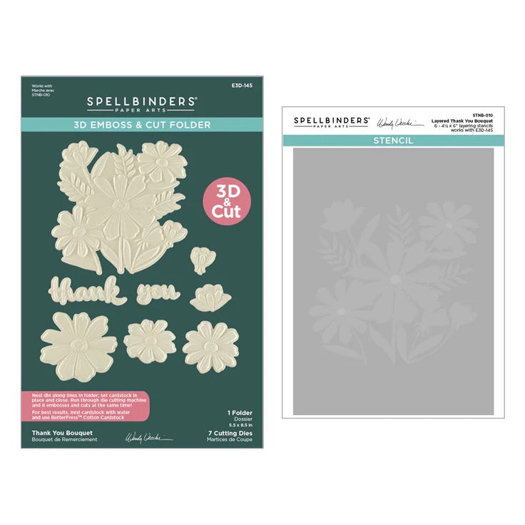 Spellbinders Thank you Bouquet 3D embossing folder and stencil bundle by Wendy Vecchi