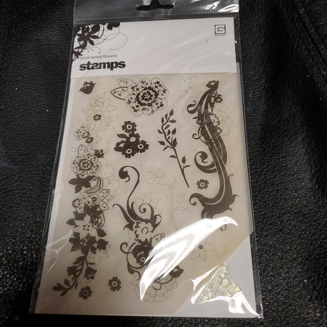 BasicGrey Ornamental Flowers Stamps (STA-1220)