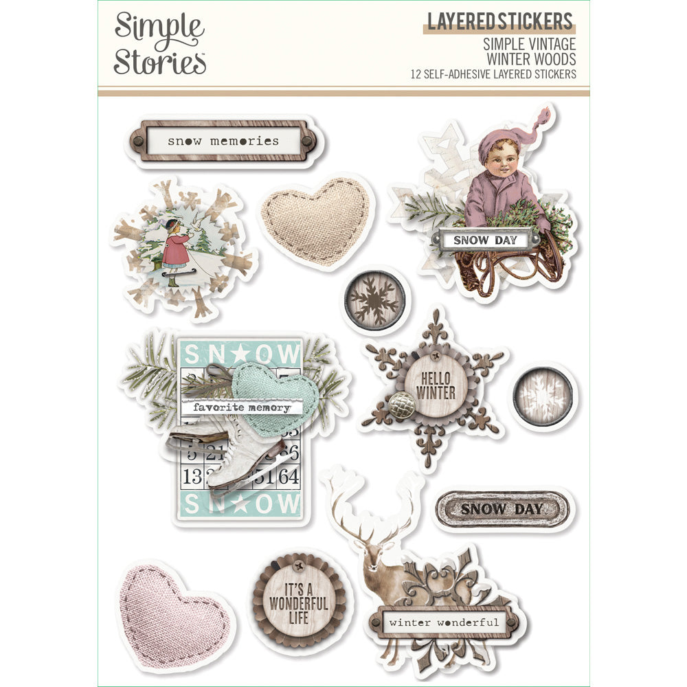 Simple Stories Simple Vintage Winter Woods Collection Layered Stickers (19128)