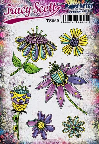 PaperArtsy Rubber Stamp Set Funky Florals designed by Tracy Scott (TS069)