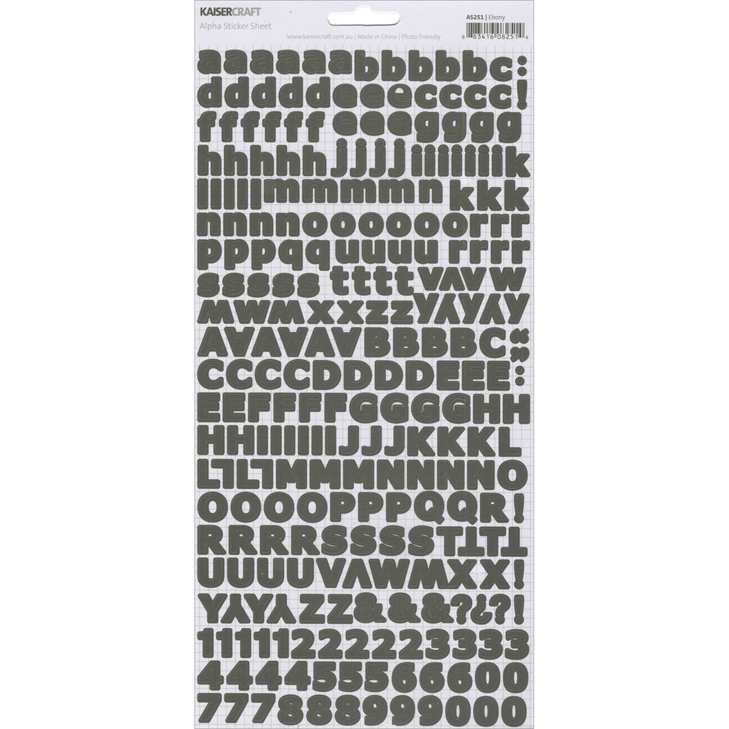 Kaisercraft Alpha Sticker Sheets Ebony (AS251)