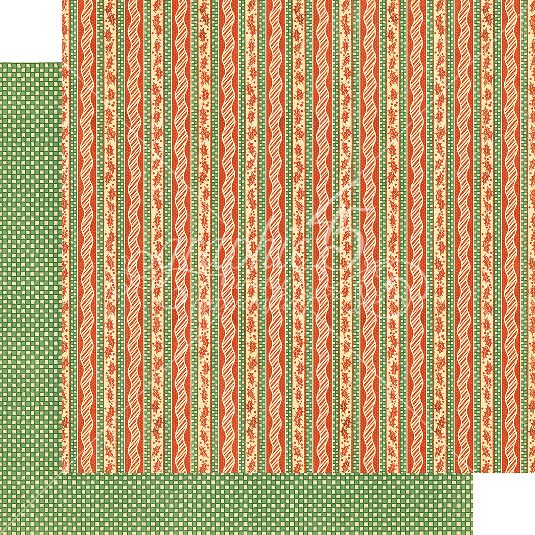 Graphic 45 Christmas Magic Collection 12x12 Scrapbook Paper Candy Cane Ribbons (4501731)