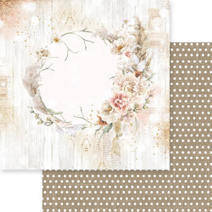 Asuka Studio Dusty Blue Floral Collection 12x12 Scrapbook Paper Natural Wreath (MP-60901)