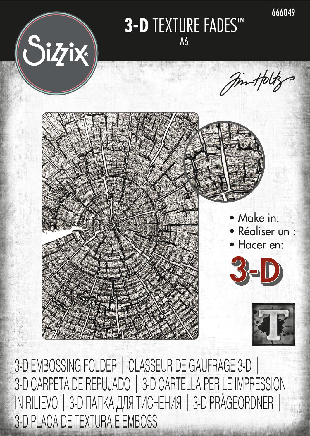 Sizzix 3-D Texture Fades Embossing Folder Tree Rings by Tim Holtz (666049)