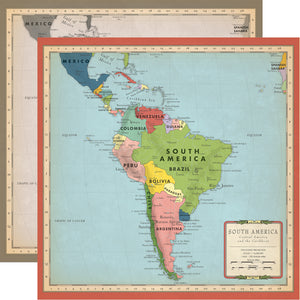 Carta Bella Paper Co. Cartography No. 2 Collection - South America 12" x 12" Scrapbook Paper (CBC116002)