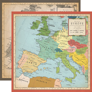 Carta Bella Paper Co. Cartography No. 1 Collection - Western Europe 12" x 12" Scrapbook Paper (CBCA97008)