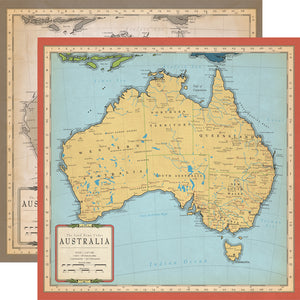 Carta Bella Paper Co. Cartography No. 1 Collection - Australia 12" x 12" Scrapbook Paper (CBCA97011)