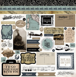 Echo Park Paper Co. Old World Travel Collection 12x12 Scrapbook Paper Old World Element Stickers (CBOWT53014)