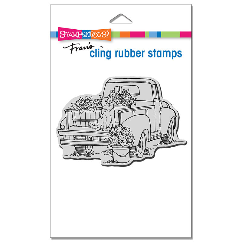 Stampendous Fran's Cling Rubber Stamps Pup On Truck (CRP349)