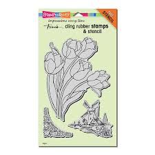Stampendous Fran's Cling Rubber Stamps & Stencil Cling Dutch Tulips (CRS5102)