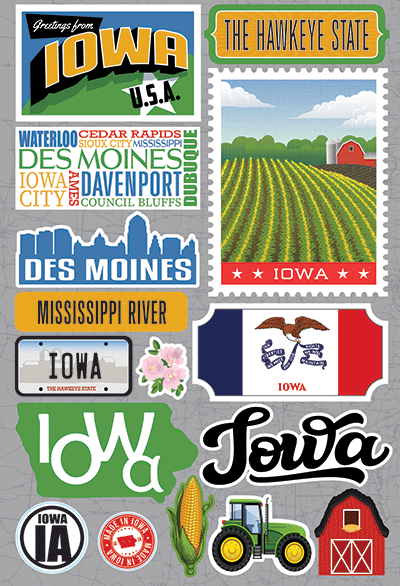 Reminisce Die Cut Stickers Jet Setters Iowa (JET-014)