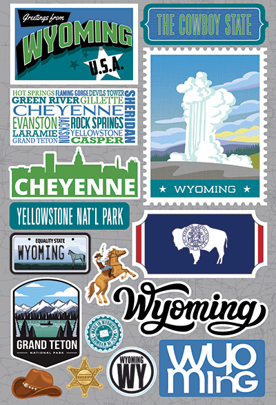 Reminisce Die Cut Stickers Jet Setters Wyoming (JET-049)