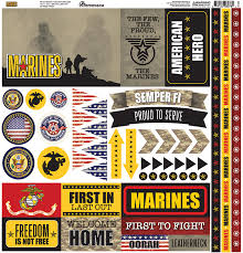 Reminisce Scrapbook Paper - Die Cut Stickers - 12" x 12" - Marines - MAR-100