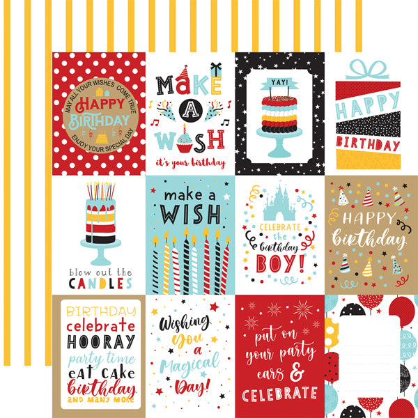 Echo Park Paper Co. 12x12 Scrapbook Paper - Magical Birthday Boy 3x4 Journaling Cards (MBB232003)