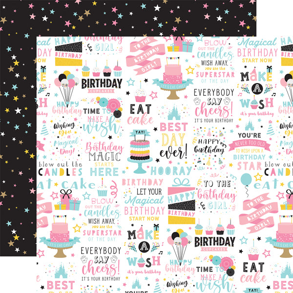 Echo Park Paper Co. 12x12 Scrapbook Paper - Magical Birthday Girl Collection - Birthday Magic (MBG231004)
