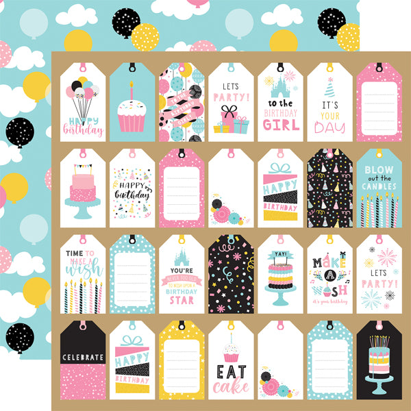 Echo Park Paper Co. 12x12 Scrapbook Paper - Magical Birthday Girl Collection - Gift Tags (MBG231005)