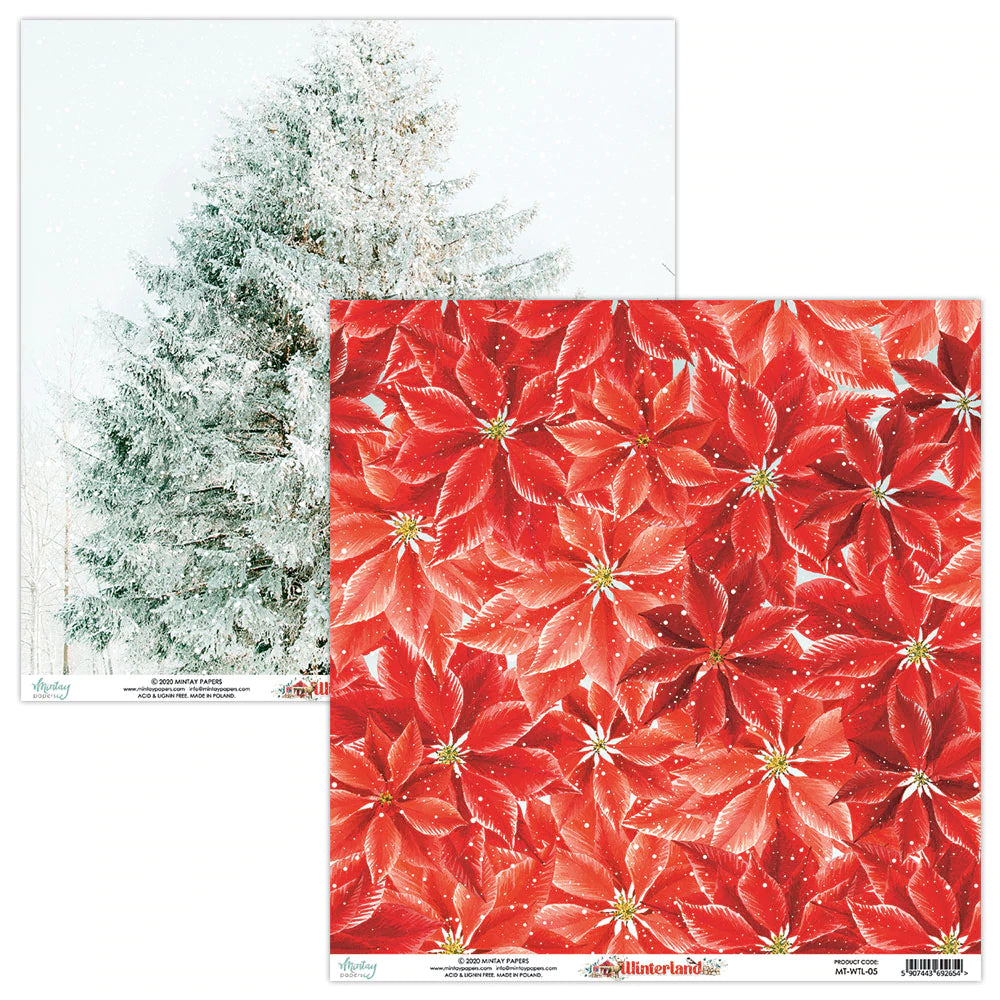 Mintay Winterland Collection 12x12 Scrapbook Paper Poinsettias (MT-WTL-05)