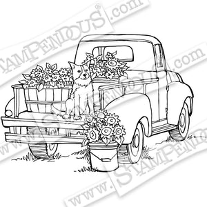 Stampendous Fran's Cling Rubber Stamps Pup On Truck (CRP349)