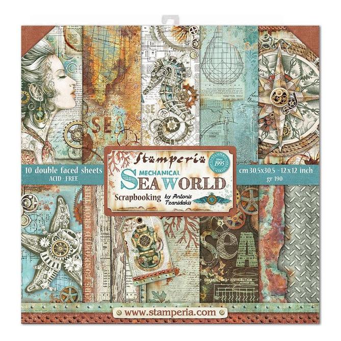 Stamperia 12x12 Paper Pack Mechanical Sea World Collection (SBBL64)