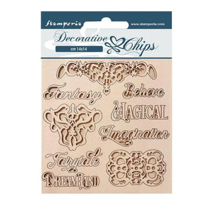 Stamperia Magical Forest Collection Decorative Chips Forest Writings & Plates (SCB162)