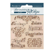 Stamperia Magical Forest Collection Decorative Chips Forest Writings & Plates (SCB162)