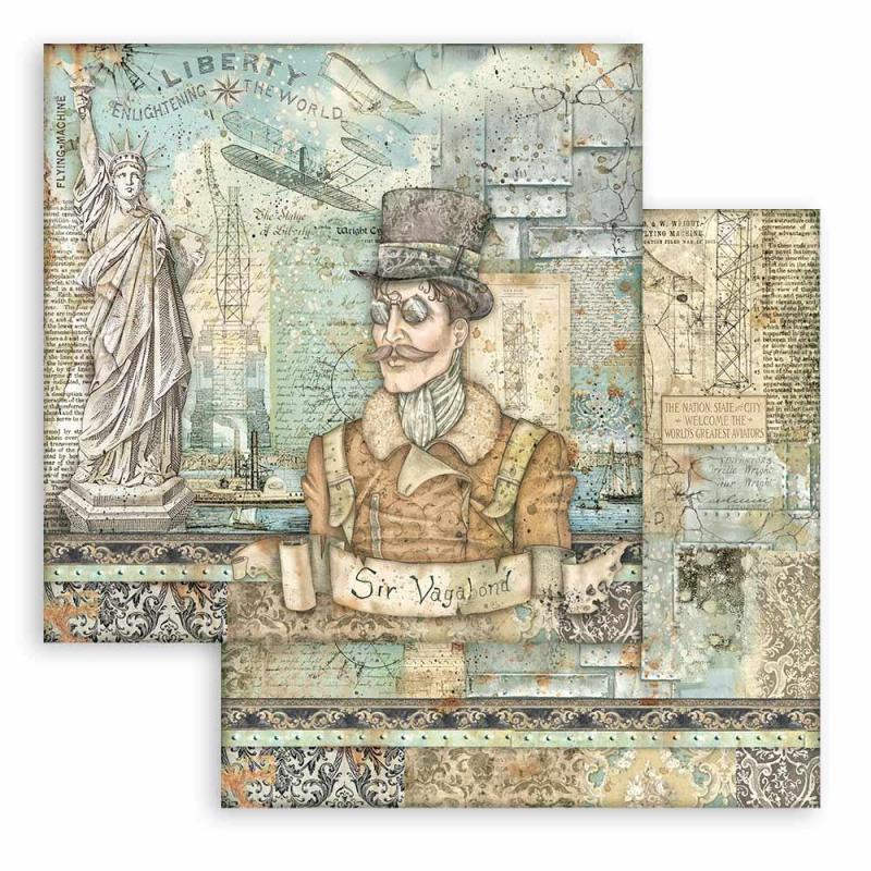 Stamperia Sir Vagabond Aviator 12x12 Scrapbook Paper Statue of Liberty (SBB876)