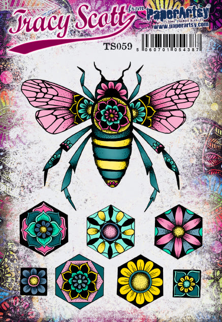 PaperArtsy Rubber Stamp Set Bee & Hexagons designed by Tracy Scott (TS059)