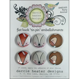 Darcie's Heart & Home: Flat Back "Tin Pin" Embellishments- Party Animal DHD305