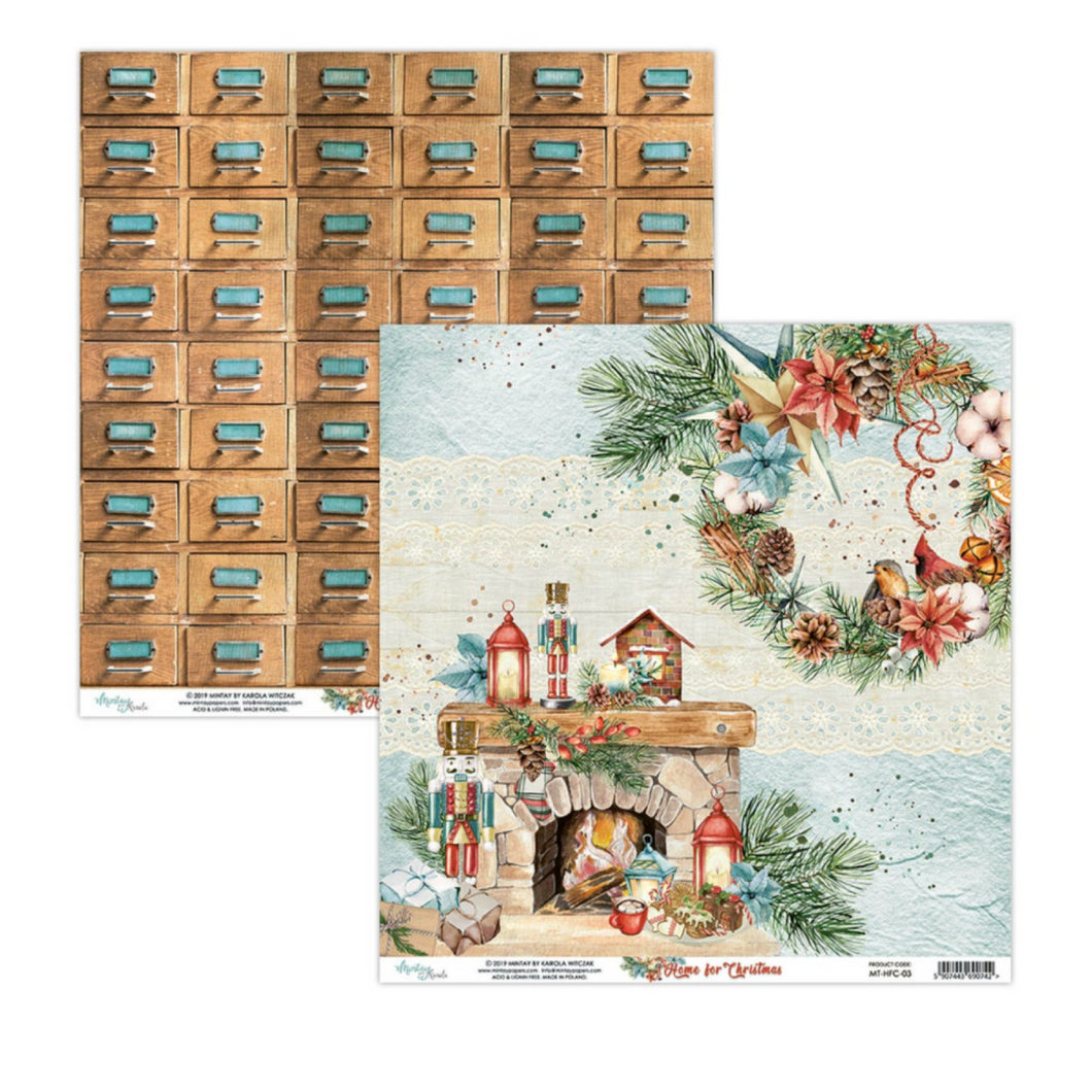 Mintay Home for Christmas Collection 12x12 Scrapbook Paper Fireplace (MT-HFC-03)