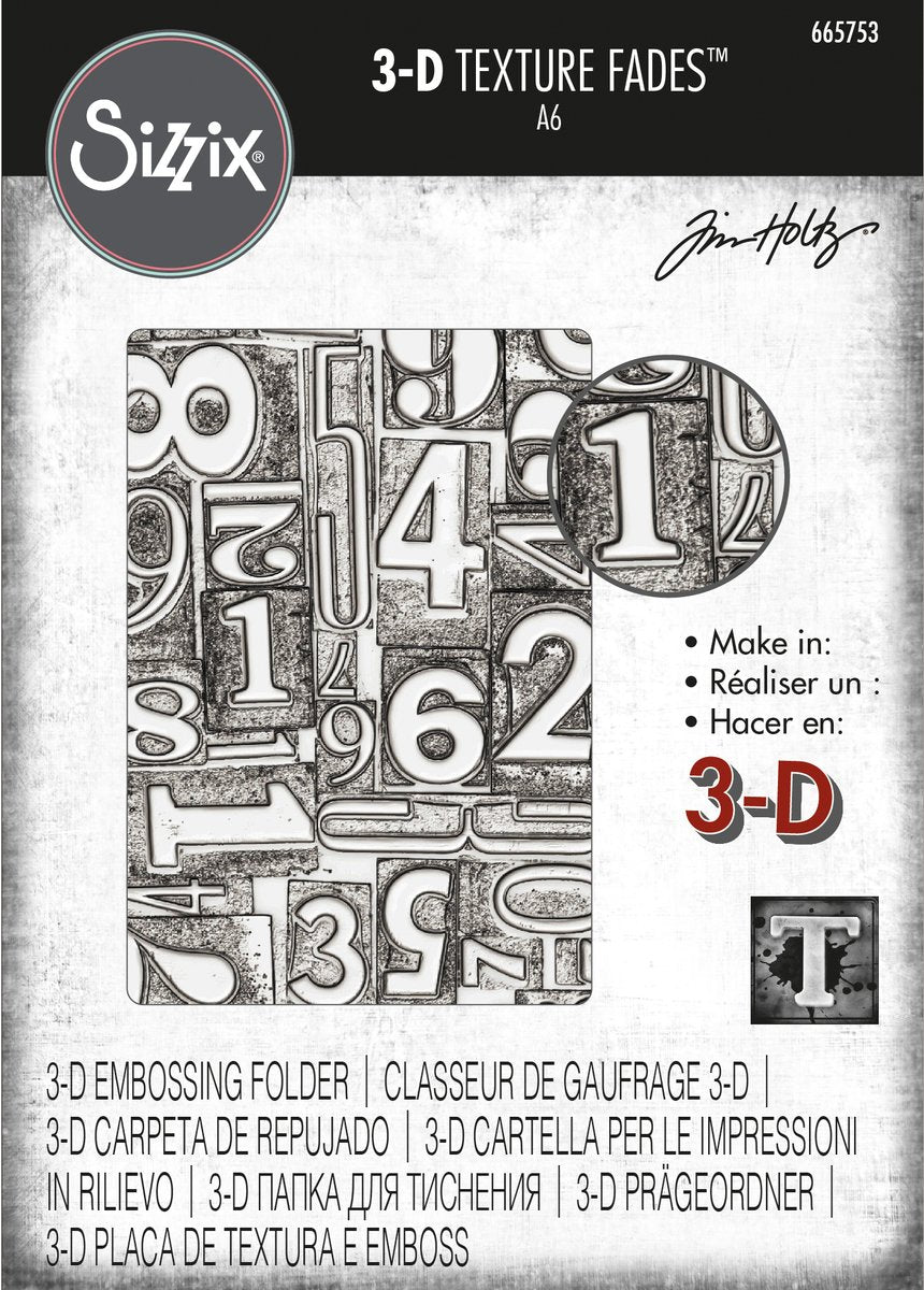 Sizzix 3-D Texture Fades Embossing Folder Numbered by Tim Holtz (665753)