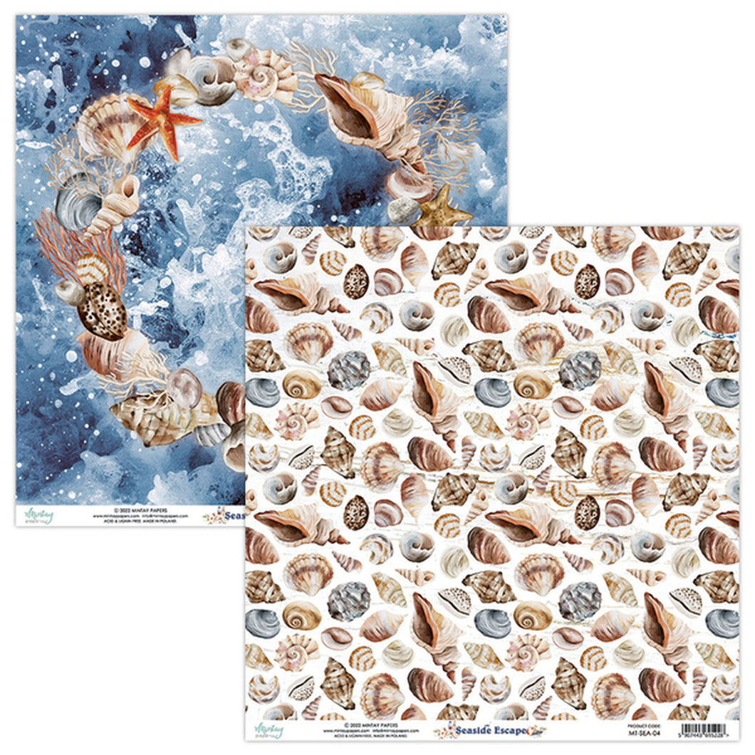 Mintay Papers Seaside Escape Collection 12x12 Scrapbook Paper Shells (MT-SEA-04)