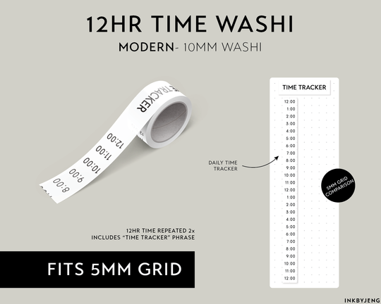 InkByJeng Washi Tape - Time - 12 Hour Vertical (W10-T12V-089)